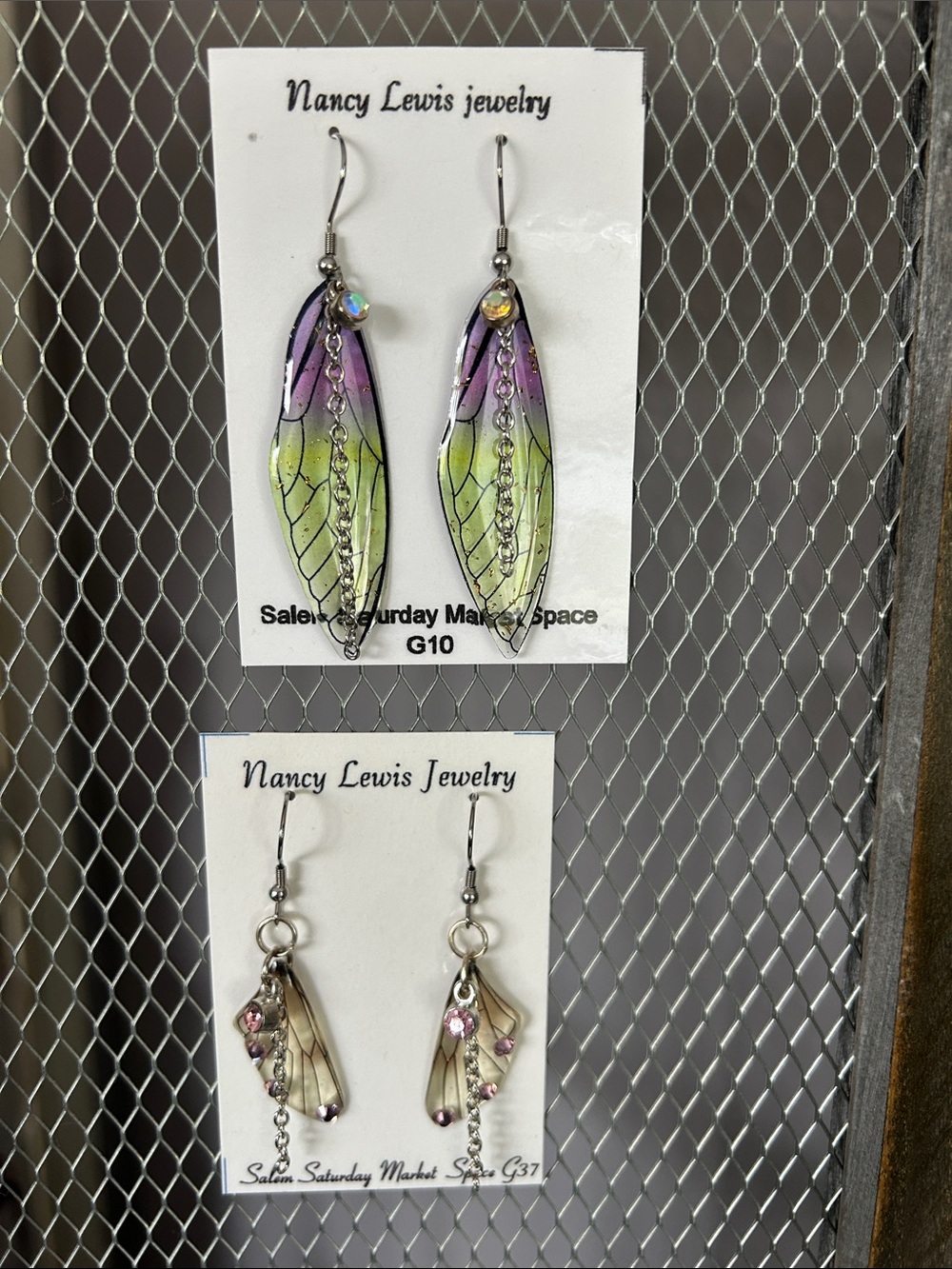 Purple & Green Dragonfly Wing Dangle Earrings